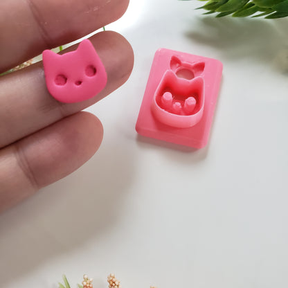 Cat Face Stud Clay Cutter - STL AND 3MF Digital File Download **Commercial License Included**