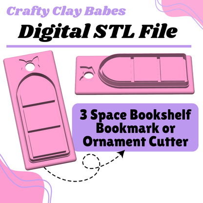 3 Space Bookshelf Bookmark or Ornament Clay Cutter - STL AND 3MF Digital File Download **Commercial License Included**