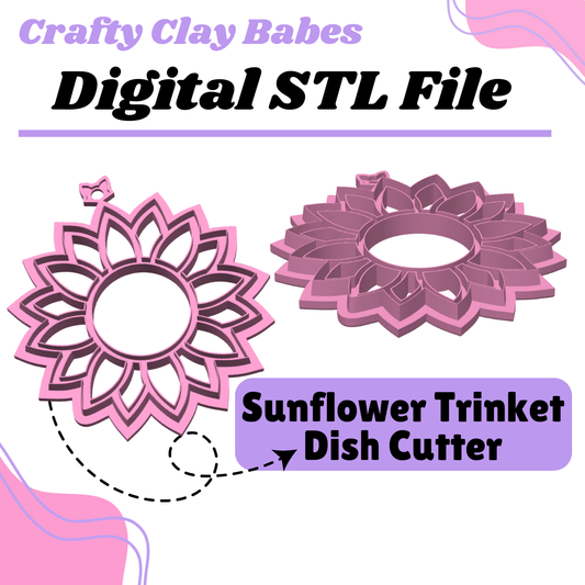 Embossed Sunflower Trinket Dish Clay Cutter - STL AND 3MF Digital File Download **Commercial License Included**