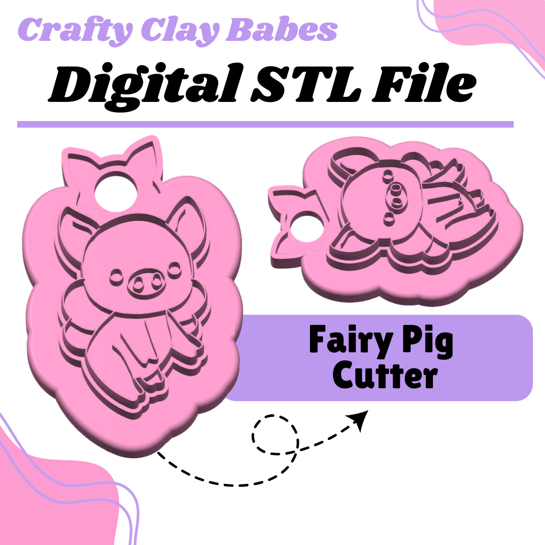 Fairy Pig Clay Cutter - STL AND 3MF Digital File Download **Commercial License Included**