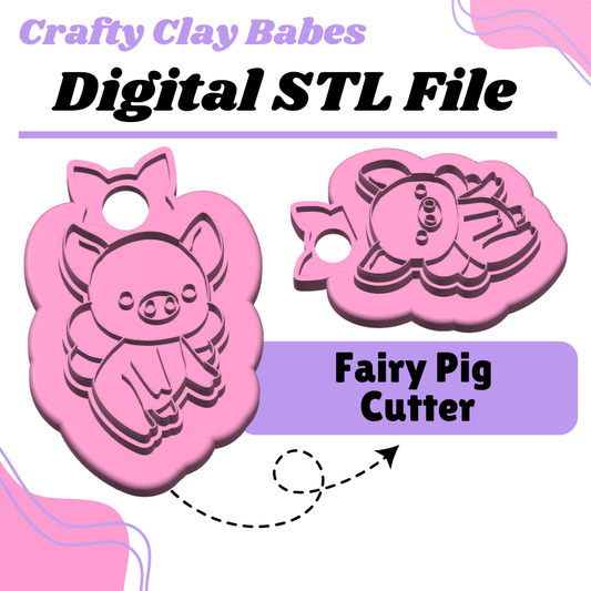 Fairy Pig Clay Cutter - STL AND 3MF Digital File Download **Commercial License Included**