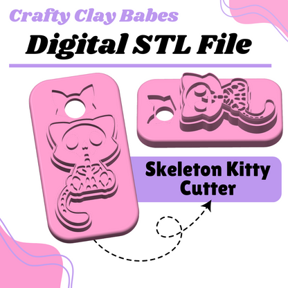 Skeleton Kitty Clay Cutter - STL AND 3MF Digital File Download  **Commercial License Included**
