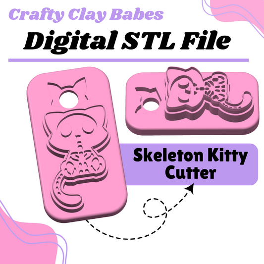 Skeleton Kitty Clay Cutter - STL AND 3MF Digital File Download  **Commercial License Included**