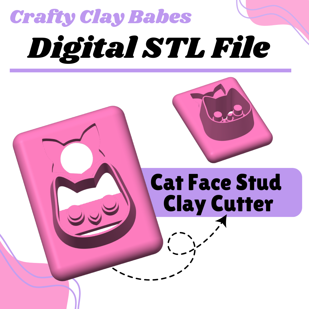Cat Face Stud Clay Cutter - STL AND 3MF Digital File Download **Commercial License Included**