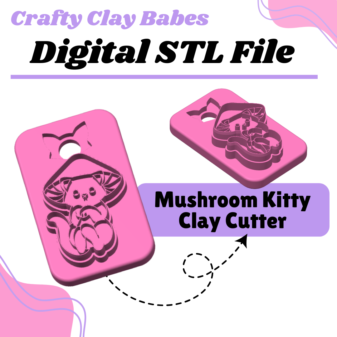 Mushroom Kitty Clay Cutter - STL AND 3MF Digital File Download **Commercial License Included**
