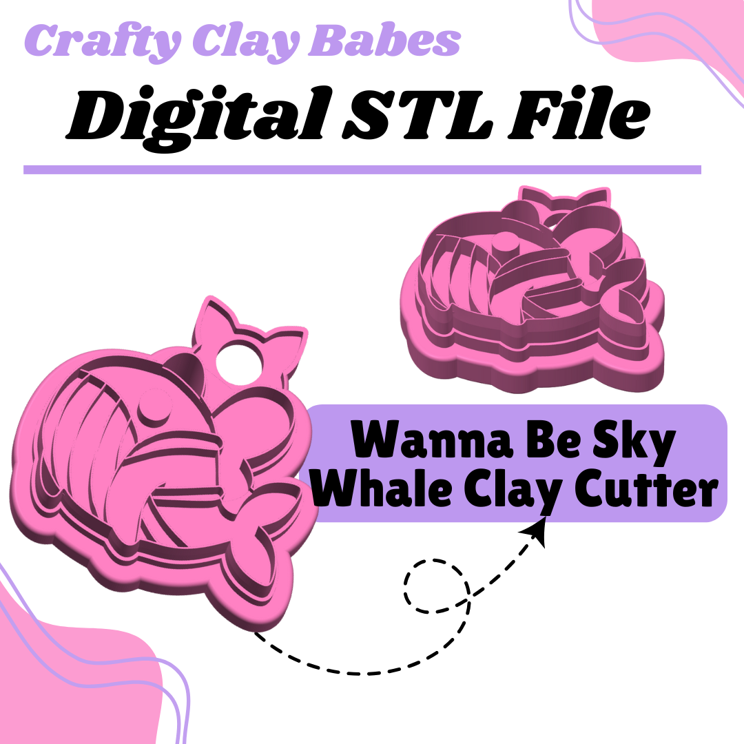 Wannabe Sky Whale Clay Cutter - STL AND 3MF Digital File Download **Commercial License Included**