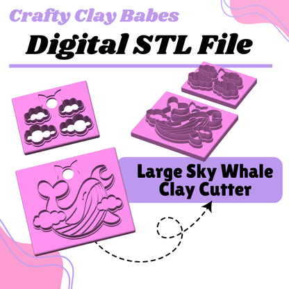 Large Sky Whale Clay Cutter - STL AND 3MF Digital File Download **Commercial License Included**