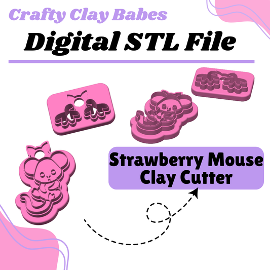 Strawberry Mouse Clay Cutter - STL AND 3MF Digital File Download **Commercial License Included**