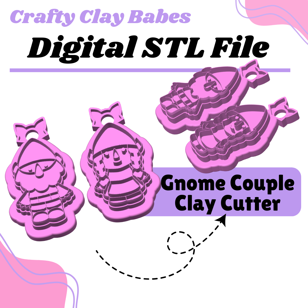 Gnome Couple Clay Cutter - STL AND 3MF Digital File Download **Commercial License Included**