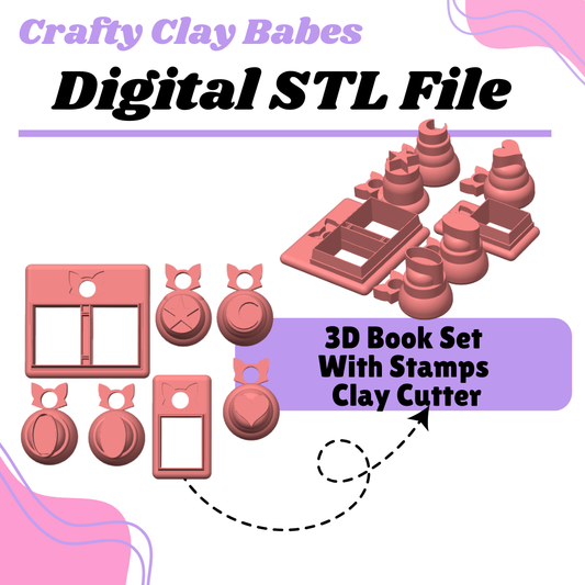 3D Books with Stamps Clay Cutter - STL AND 3MF Digital File Download **Commercial License Included**