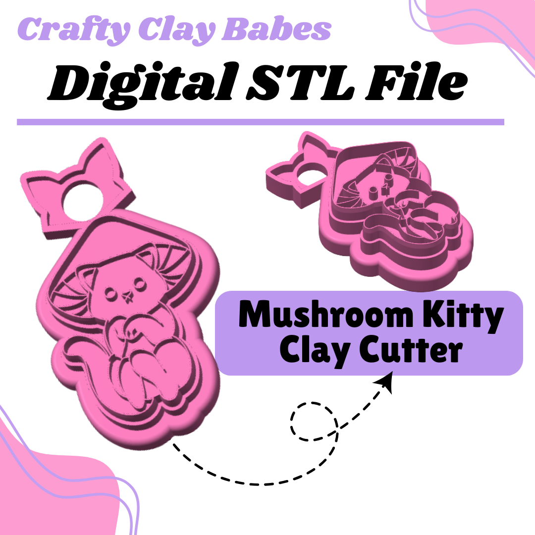 Mushroom Kitty Clay Cutter - STL AND 3MF Digital File Download **Commercial License Included**