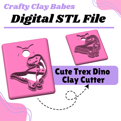 Cute Trex Dino Clay Cutter - STL AND 3MF Digital File Download **Commercial License Included**