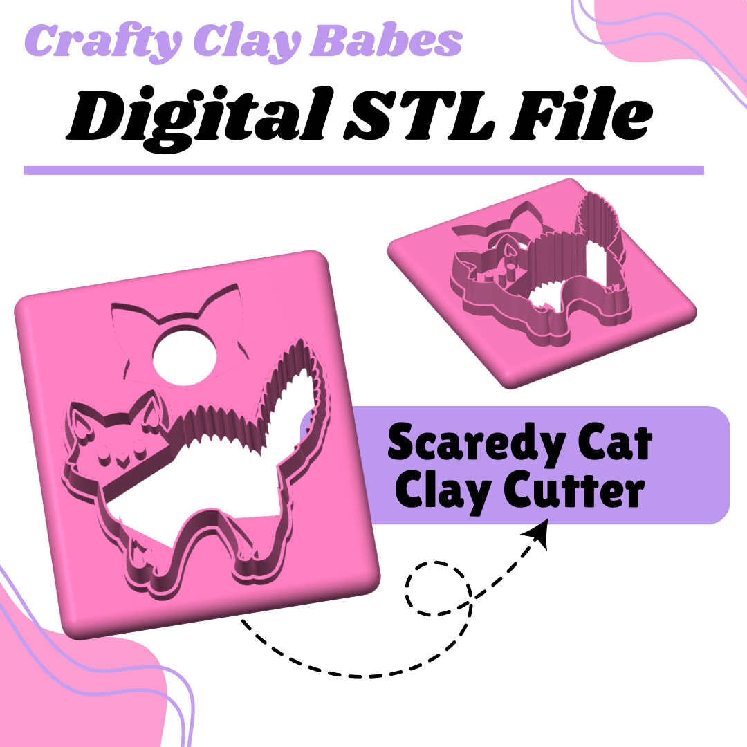Scaredy Cat Clay Cutter - STL AND 3MF Digital File Download **Commercial License Included**