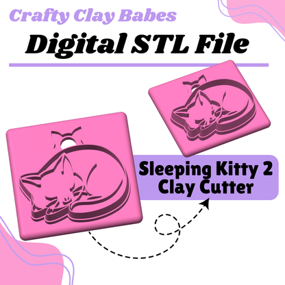 Sleeping Kitty 2 Clay Cutter - STL AND 3MF Digital File Download **Commercial License Included**