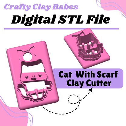 Cat With Scarf Clay Cutter - STL AND 3MF Digital File Download **Commercial License Included**