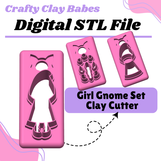 Girl Gnome Set Clay Cutter - STL AND 3MF Digital File Download **Commercial License Included**