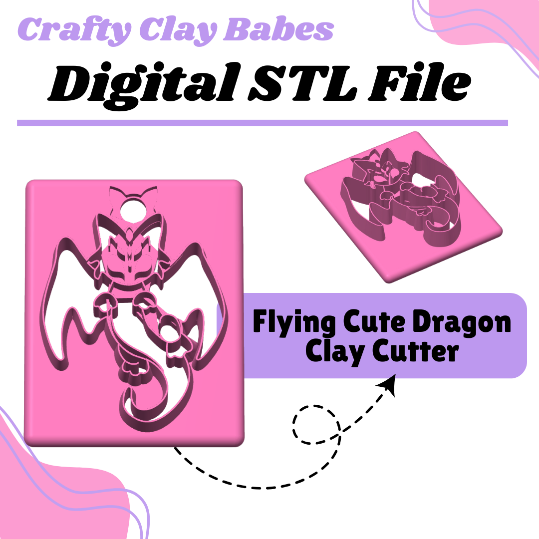 Flying Cute Dragon Clay Cutter - STL AND 3MF Digital File Download **Commercial License Included**