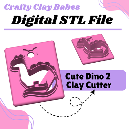 Cute Dino 2 Clay Cutter - STL AND 3MF Digital File Download **Commercial License Included**