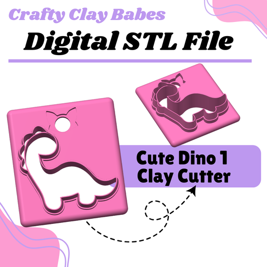 Cute Dino 1 Clay Cutter - STL AND 3MF Digital File Download **Commercial License Included**
