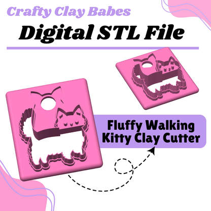 Fluffy Walking Kitty Clay Cutter - STL AND 3MF Digital File Download **Commercial License Included**
