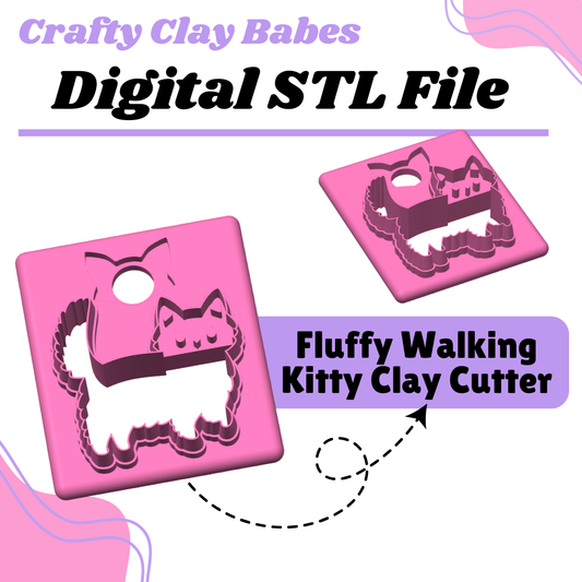 Fluffy Walking Kitty Clay Cutter - STL AND 3MF Digital File Download **Commercial License Included**