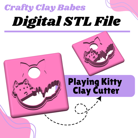 Playing Kitty Clay Cutter - STL AND 3MF Digital File Download **Commercial License Included**